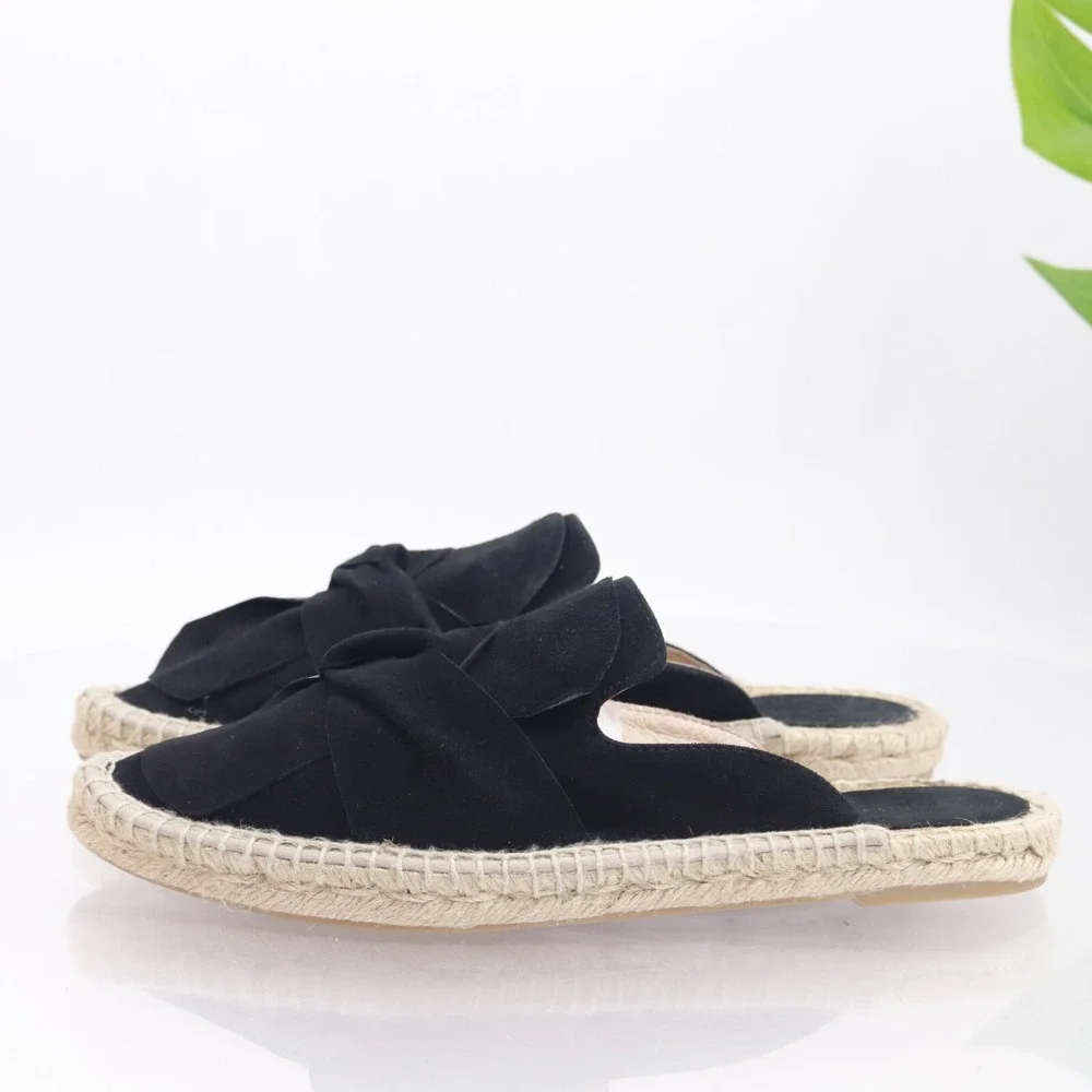 Saks Fifth Avenue Shoes Womens Mule Size 8.5 Black Espadrille Flat Slide Slip On